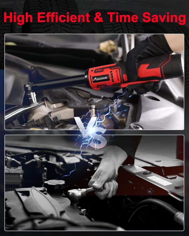 AVID POWER 3/8" Extended Cordless Electric Ratchet Wrench, 60N.m(44.2 Ft-lbs) 12V Power Ratchet Wrench Kit, Variable Speed Trigger, 10 Sockets & 2.0Ah Li-Ion Battery - Image 5
